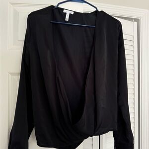 Leith Black Drape Front Blouse
